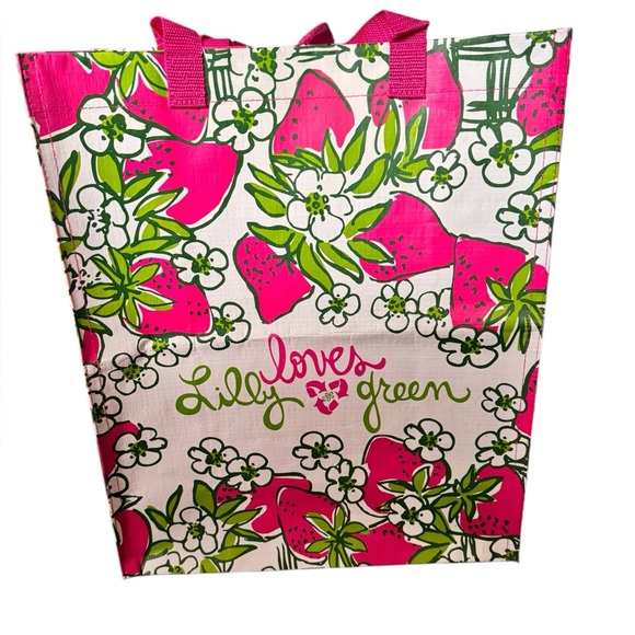 Lilly Pulitzer Pink and Green Strawberry Large Reusable Shopping Bag - Picture 9 of 11